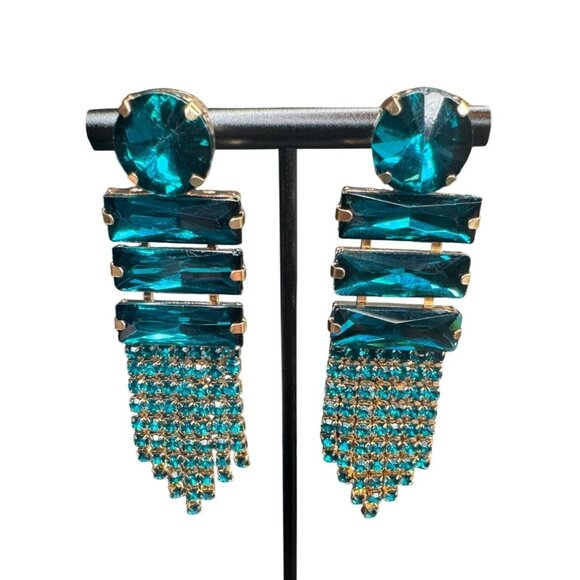 3/$35 Romantic Retro Light Blue Lady Romantic Geometric Rhinestone Glass Earring - Picture 1 of 6